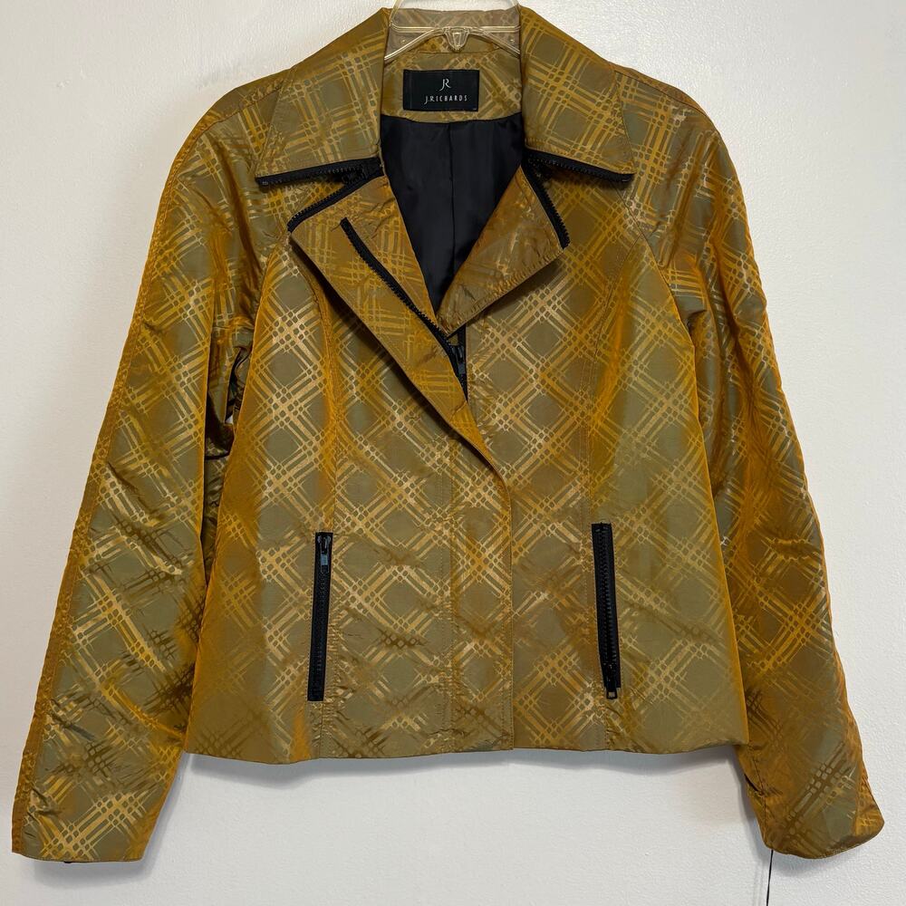 J. Richards Gold Iridescent Plaid Zip Jacket Size 8 NWT